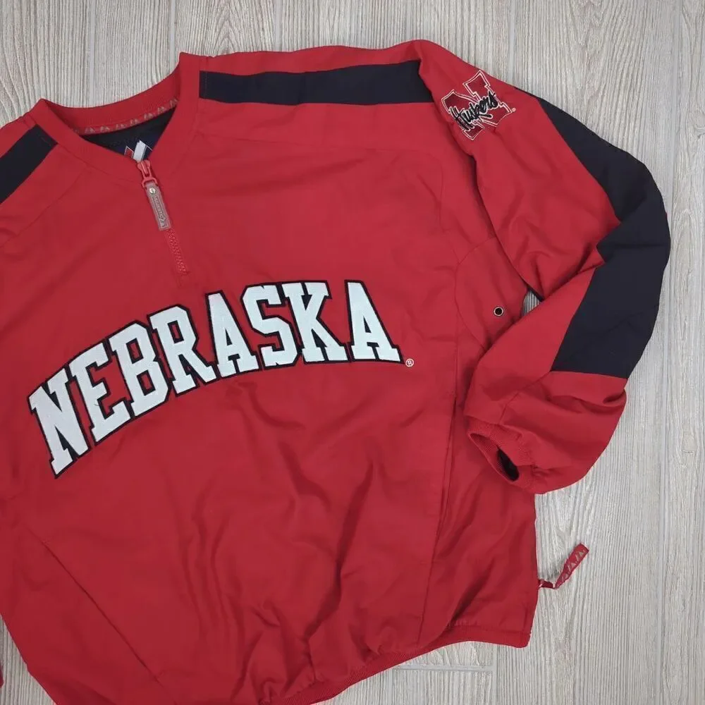 Vintage 90s Majestic Men's S Nebraska Cornhuskers Full Zip Red Jacket Windbreake